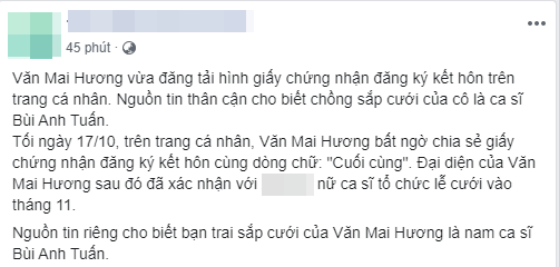 Phản hồi chính thức của Văn Mai Hương trước tin đồn chồng sắp cưới của cô là Bùi Anh Tuấn - Ảnh 2.