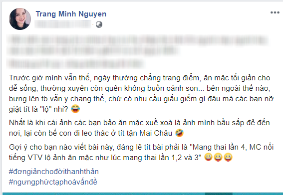 MC Minh Trang bức xúc lên tiếng khi bị chê mang thai lần 4 ăn mặc xuề xòa - Ảnh 1.