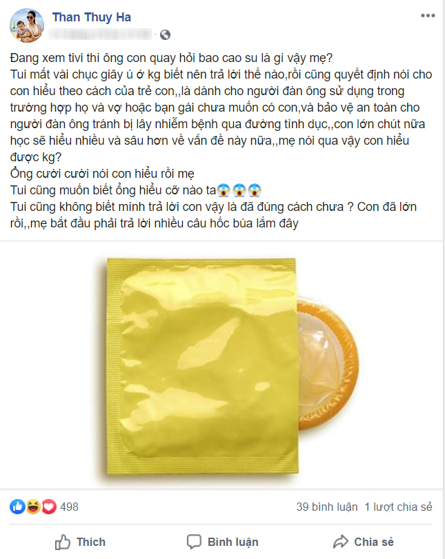 Con trai quay sang hỏi "Bao cao su là gì vậy mẹ?", Thân Thúy Hà ú ớ rồi đưa ra câu trả lời khiến cậu bé gật gù - Ảnh 2. Con trai quay sang hỏi "Bao cao su là gì vậy mẹ?", Thân Thúy Hà ú ớ rồi đưa ra câu trả lời khiến cậu bé gật gù - Ảnh 2.