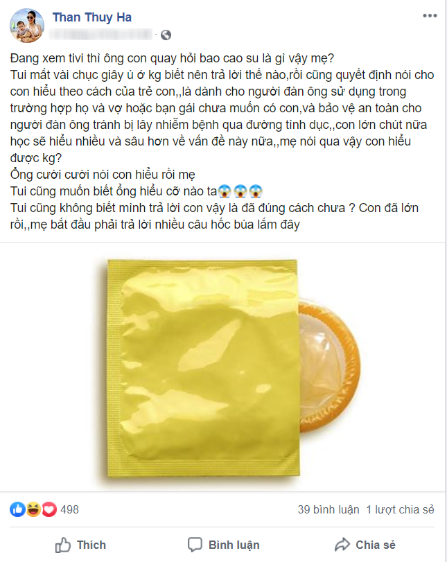 Con trai quay sang hỏi &quot;Bao cao su là gì vậy mẹ?&quot;, Thân Thúy Hà ú ớ rồi đưa ra câu trả lời khiến cậu bé gật gù - Ảnh 2.