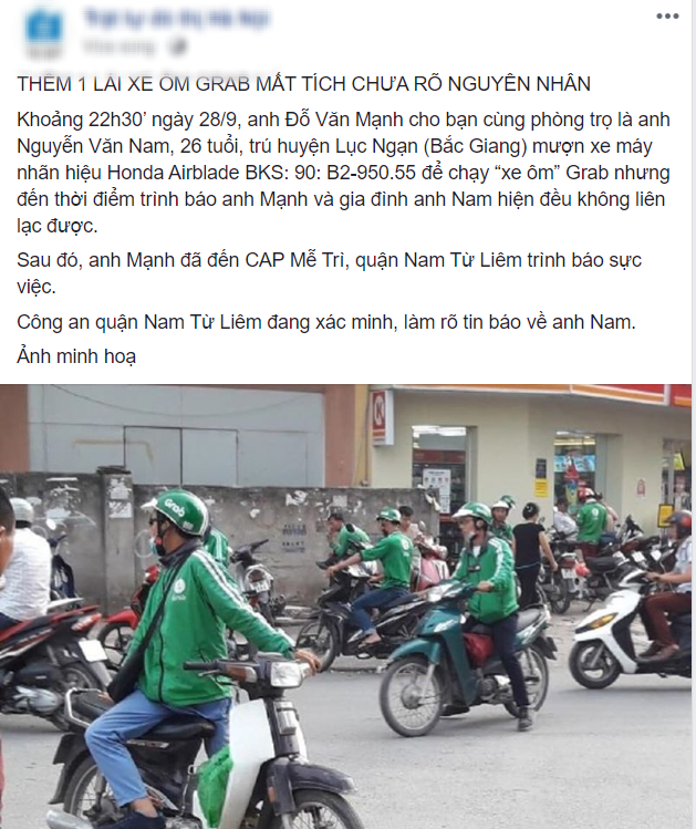 Sự thực về tài xế Grab Bắc Giang ở Hà Nội mất tích nhiều ngày  Đăng trên  báo Bắc Giang