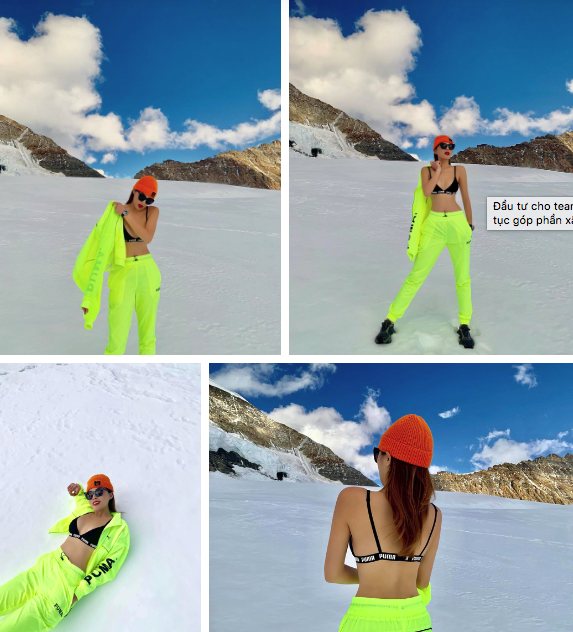 Thời trang phang thời tiết: Kỳ Duyên - Minh Triệu sẵn sàng phanh áo khoe bra giữa núi tuyết lạnh buốt - Ảnh 1.