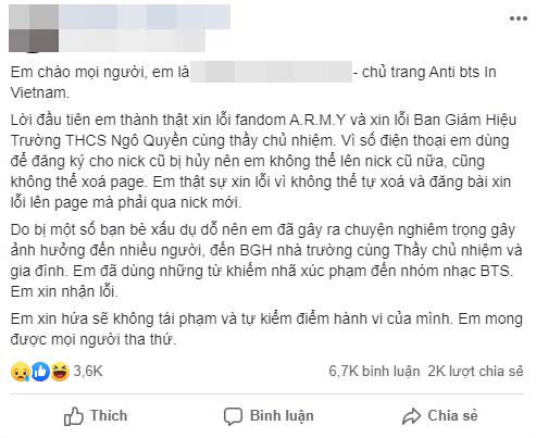 Xôn xao clip nam sinh lớp 8 xin lỗi trước toàn trường và nhận kỷ luật vì lập trang Anti BTS, xúc phạm ARMY - Ảnh 2.