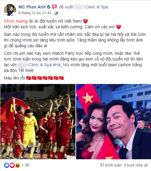 MC Phan Anh tuyên bố tặng đội bóng đá nữ liệu trình làm đẹp &quot;thầm lặng&quot;, bị chỉ trích gay gắt vì nghi vấn lợi dụng tên tuổi đội tuyển để PR spa riêng - Ảnh 1.