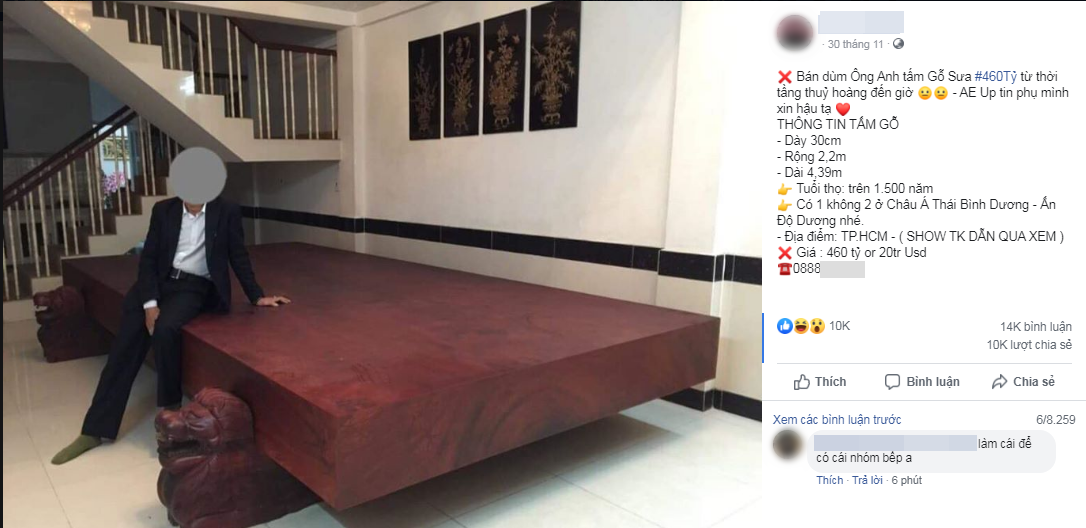 Tấm gỗ sưa được quảng c&aacute;o 1500 tuổi c&oacute; gi&aacute; 460 tỷ đồng khiến d&acirc;n mạng cho&aacute;ng v&aacute;ng, ai cũng đ&ograve;i mua về... đ&oacute;ng chuồng g&agrave;, xẻ củi nấu b&aacute;nh chưng (!) - Ảnh 1.