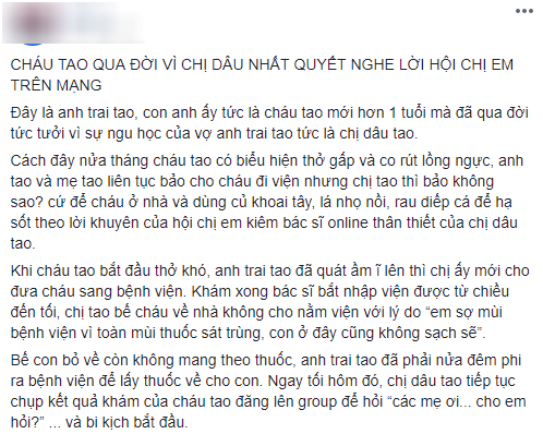 Từ câu chuyện bé 1 tuổi mất mạng vì mẹ nghe lời chữa bệnh qua mạng: Chữa bệnh kiểu mông muội đã đến lúc cần dừng lại! - Ảnh 1.