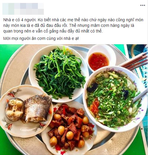 Khoe mâm cơm cực ngon cho nhà 4 người, vợ trẻ vẫn bị chị em trừ điểm vì bát canh chua - Ảnh 1.