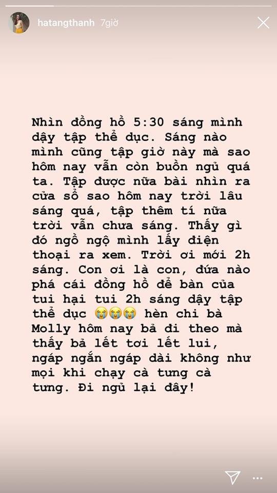 Tăng Thanh Hà dậy tập thể dục lúc 2h sáng, hội bỉm sữa chưa kịp ngưỡng mộ đã phì cười khi biết sự thật - Ảnh 1.