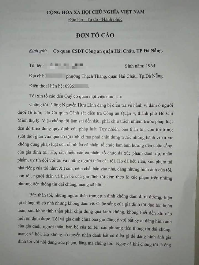 Vợ ông Nguyễn Hữu Linh rút đơn tố cáo những người tạt sơn, khủng bố tinh thần trên MXH - Ảnh 2.