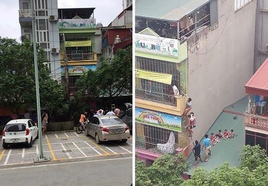 Hà Nội: Cháy trường mầm non 4 tầng, các cháu nhỏ trèo qua mái nhà, leo thang để di chuyển - Ảnh 1.