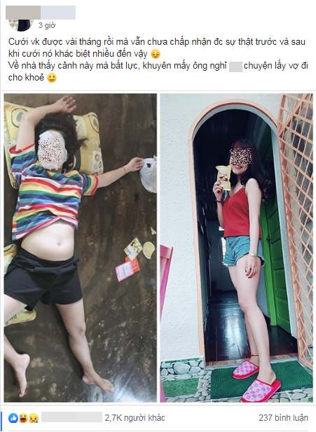 Đăng ảnh dìm hàng vợ trước và sau khi cưới, anh chồng khiến hội chị em sốc nặng vì không thể nhận ra cùng 1 người - Ảnh 1. Đăng ảnh dìm hàng vợ trước và sau khi cưới, anh chồng khiến hội chị em sốc nặng vì không thể nhận ra cùng 1 người - Ảnh 1.