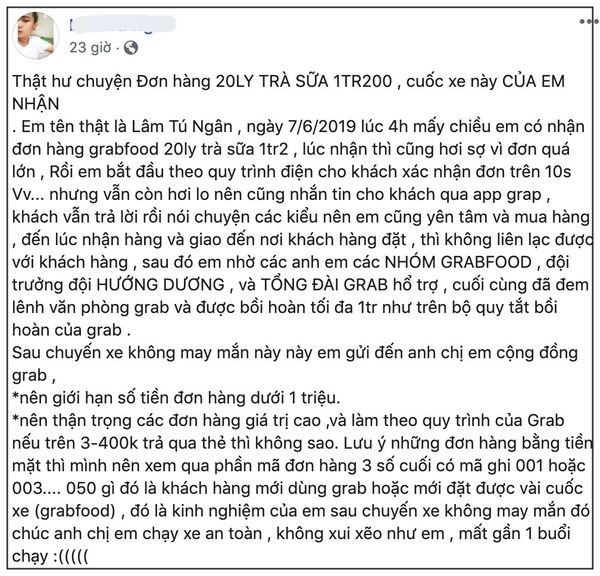 Shipper bị bùng 20 ly trà sữa đã được hồi hoàn 1 triệu và chấp nhận lời xin lỗi của gia đình nữ sinh - Ảnh 1.