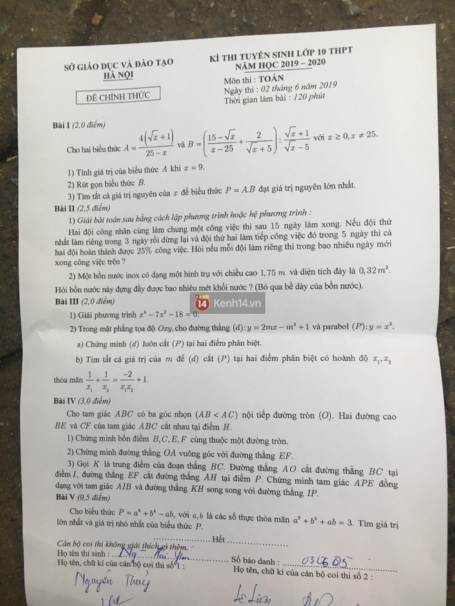 Đáp án đề thi môn Toán lớp 10 tại Hà Nội năm 2019 - Ảnh 9.