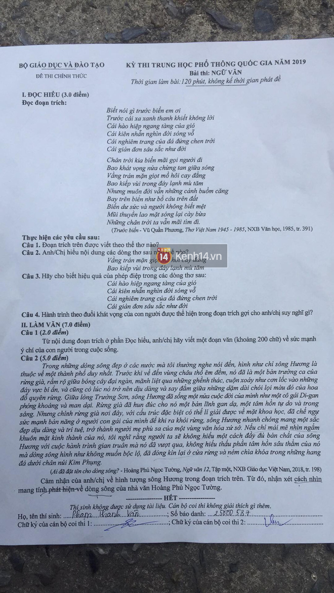 Đề thi THPT quốc gia 2019 môn Ngữ Văn: Thí sinh shock vì đề hỏi tác phẩm Ai đã đặt tên cho dòng sông? - Ảnh 1.