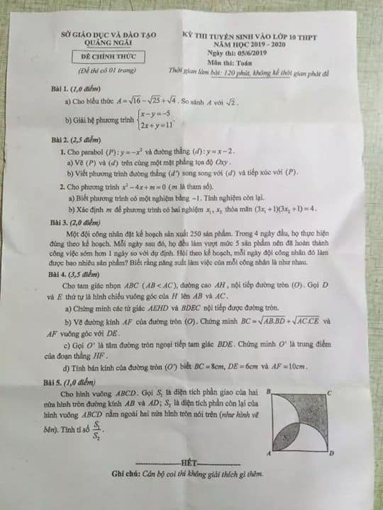 Học sinh phản ánh đề thi Toán vào lớp 10 Quảng Ngãi có 2 câu 5 điểm giống hệt đề thi thử một trường trước đó - Ảnh 2.