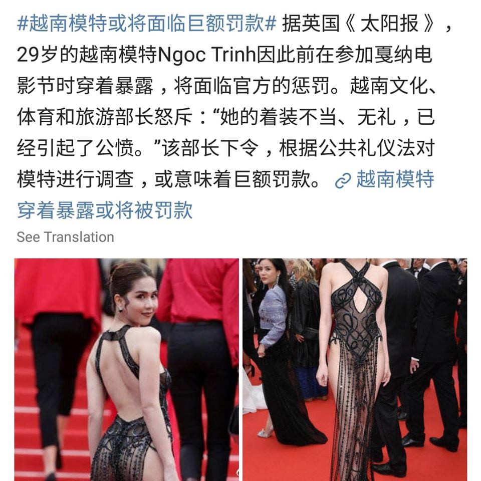 Cư dân mạng Trung Quốc bất ngờ &quot;bênh vực&quot; Ngọc Trinh sau thông tin có thể bị phạt tiền vì mặc hở tại Cannes  - Ảnh 3.