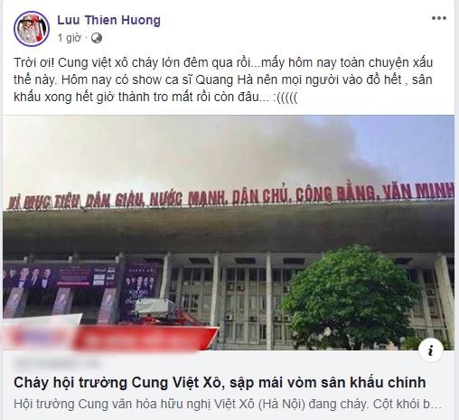 Liveshow Quang Hà hủy bỏ vì cháy lớn, Xuân Lan thương xót, Lưu Thiên Hương bàng hoàng chia sẻ - Ảnh 4.