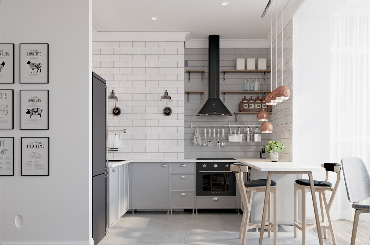 Grey-u-shaped-kitchen-with-breakfast-bar