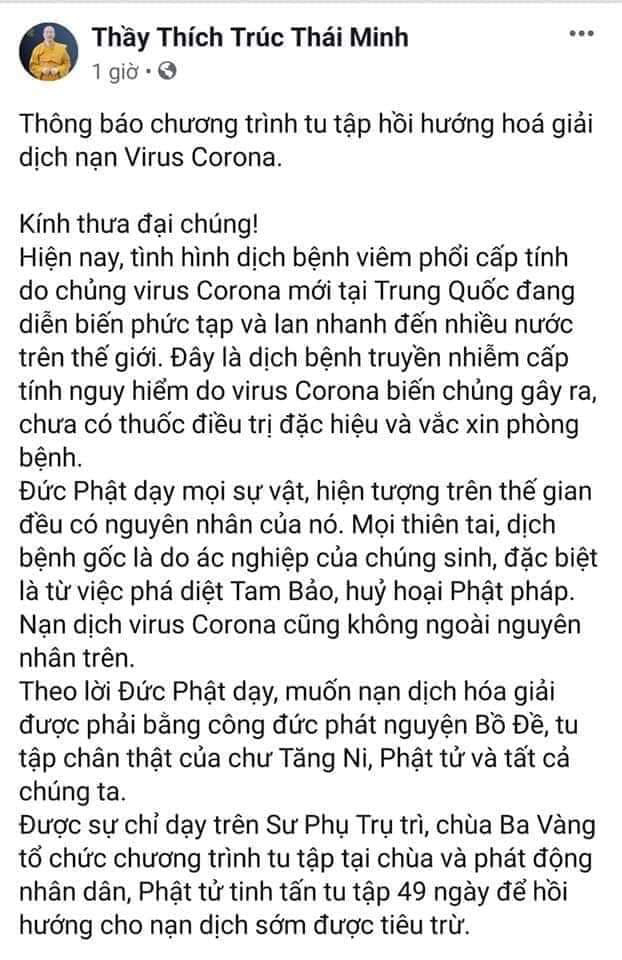 Xôn xao khóa lễ hóa giải nạn dịch virus Corona livestream trên mạng xã hội được cho là của Chùa Ba Vàng - Ảnh 1.