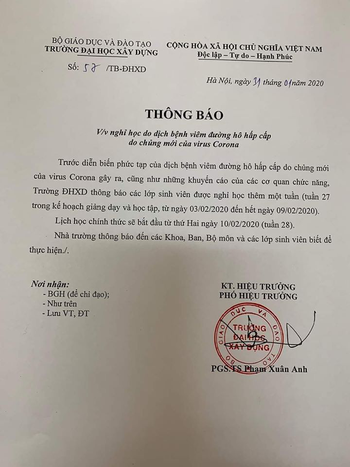 Sau Đại học Bách khoa, hàng loạt trường đại học cho sinh viên nghỉ học thêm 1 tuần vì lo ngại lây lan của dịch bệnh Corona - Ảnh 5.