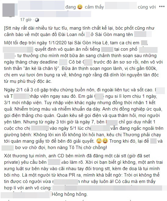 Ăn một bữa 600k tại nhà hàng Đài Loan nổi tiếng Sài Gòn, 3 khách hàng chi chục triệu tiền viện phí vì nhiễm trùng máu, nhiễm khuẩn dạ dày? - Ảnh 1.