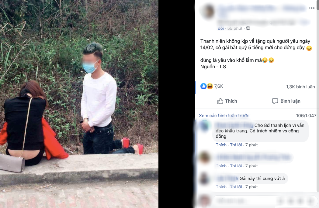 Không Kịp Về Tặng Quà Bạn Gái Ngày Valentine, Nam Thanh Niên Quỳ Gối Bên  Đường Cầu Xin Sự Tha Thứ
