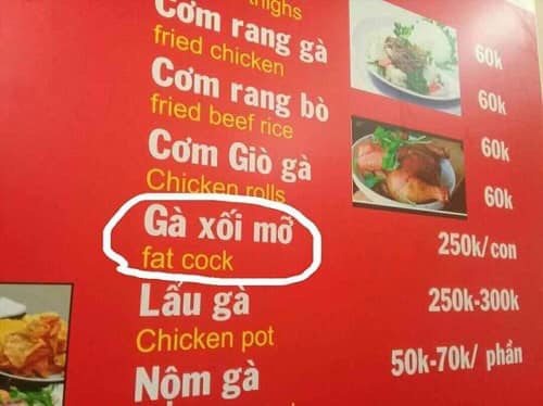 Cười đau bụng với menu tiếng Anh bá đạo made by chị Google, 99% không biết 