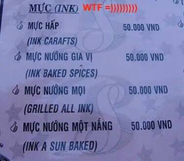 Cười đau bụng với menu tiếng Anh bá đạo made by chị Google, 99% không biết 