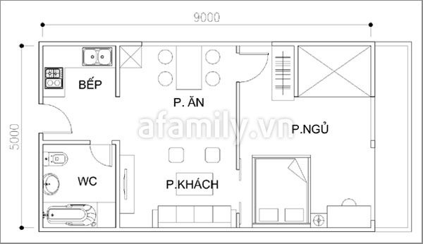 Bài trí hợp lý cho căn hộ 45 mét vuông