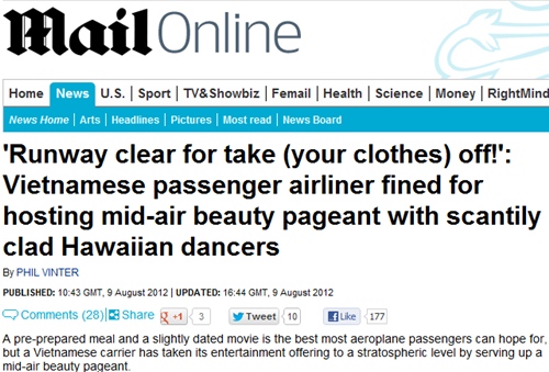 Vụ diễn bikini trên máy bay lên báo nước ngoài 