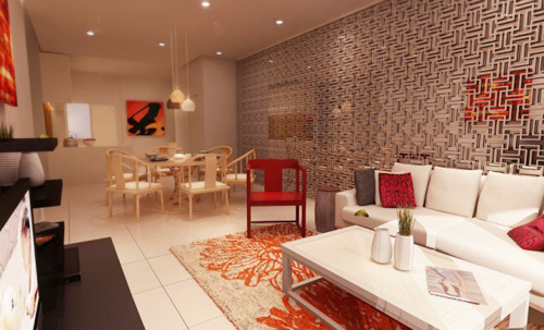 Đẹp ngỡ ngàng phòng khách trắng - đỏ