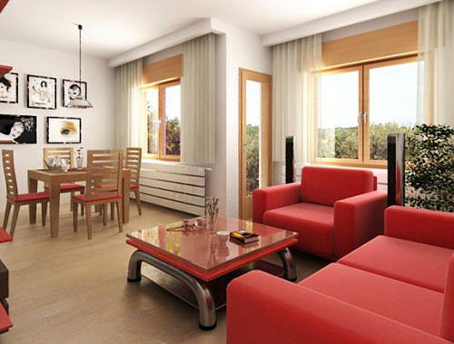 Đẹp ngỡ ngàng phòng khách trắng - đỏ