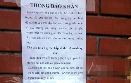 Nghi án một cháu bé bị bắt cóc “hụt” tại trường mầm non 3