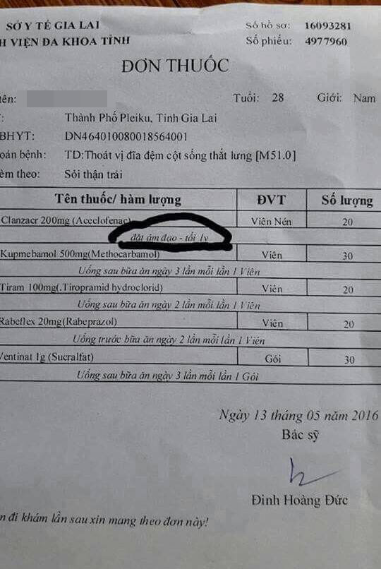 Đơn thuốc cấp cho bệnh nh&acirc;n nam bị ghi nhầm lẫn phần hướng dẫn sử dụng - Ảnh: B.D.