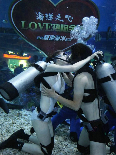 Thú vị cuộc thi hôn dưới đáy biển 