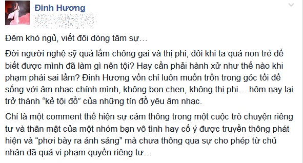 Đinh Hương trắng đêm viết thư xin lỗi việc chê Mỹ Tâm là 