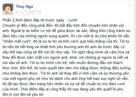 Thúy Nga tiếp tục kể tội chồng cũ đánh đập trước ngày cưới 3