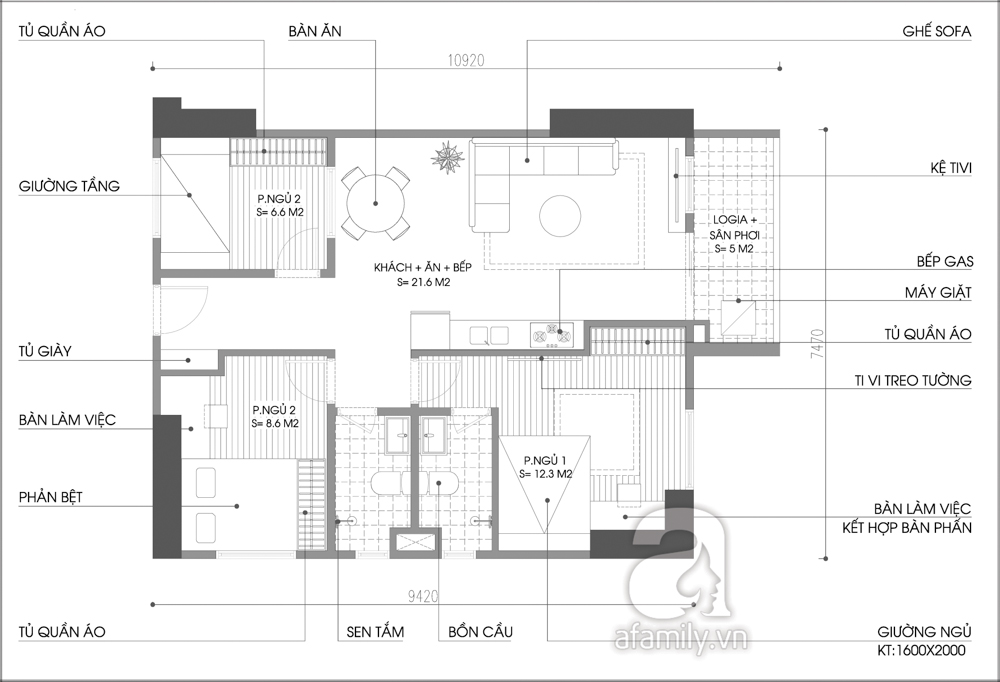 Dự án thi công nội thất căn hộ chung cư 2 phòng ngủ 75m2  Xưởng nội thất  HCM