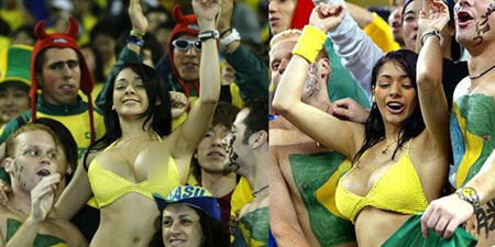 Lộ ngực trên khán đài, fan nữ Brazil 