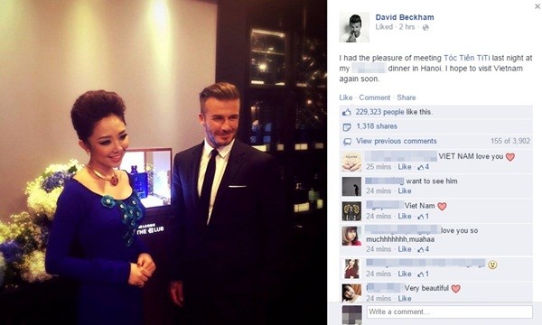 David Beckham ca ngợi T&oacute;c Ti&ecirc;n tr&ecirc;n facebook c&aacute; nh&acirc;n  1