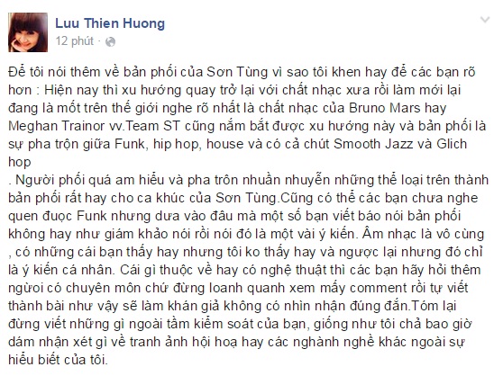 Lưu Thiên Hương lên tiếng sau khi bị chỉ trích thiên vị Sơn Tùng M-TP  2