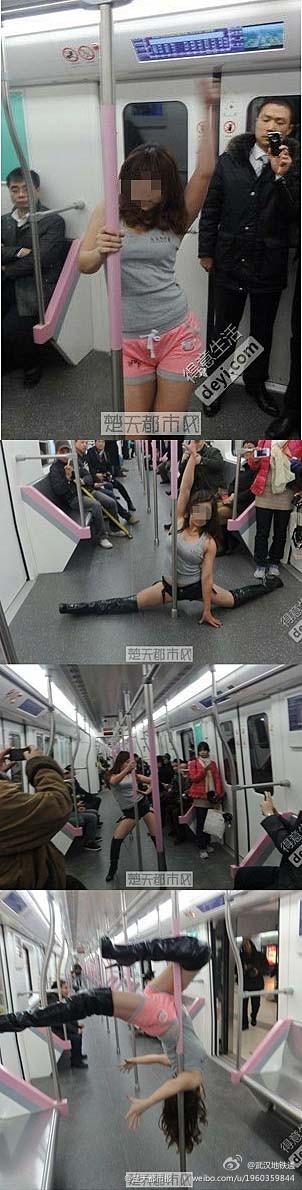 Thiếu nữ múa cột điên đảo trên tàu điện ngầm 2