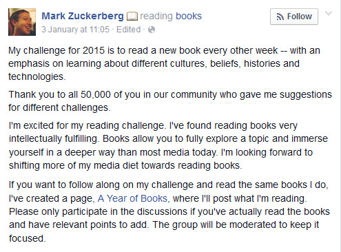 Mark Zuckerberg: Hãy đọc sách để 
