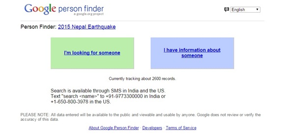 Công cụ tìm kiếm Person Finder của Google.