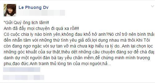 Lê Phương chỉ trích Quách Ngọc Ngoan trên trang cá nhân 1