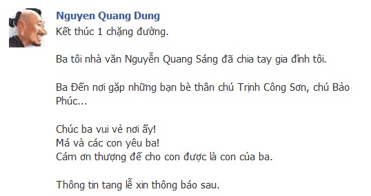 Bố đạo diễn Nguyễn Quang Dũng vừa qua đời ở tuổi 83 1