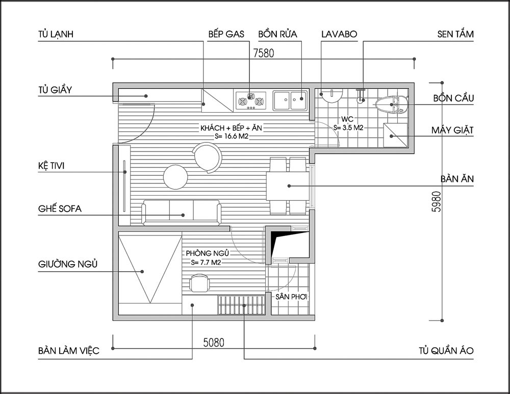 Tư vấn cải tạo và bố trí đồ nội thất cho căn hộ thuê 31m² 2