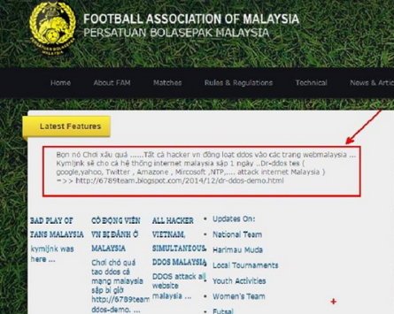 Hacker tấn công trang web VFF và LĐBĐ Malaysia 1