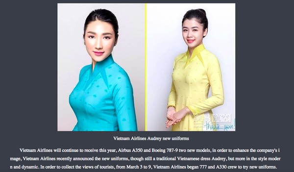 Báo Trung lên tiếng khen ngợi đồng phục mới của Vietnam Airlines 2 Báo Trung lên tiếng khen ngợi đồng phục mới của Vietnam Airlines 2
