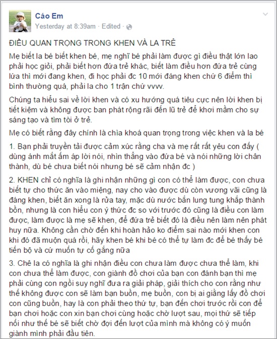 Chia sẻ nuôi dạy con trên facebook 1